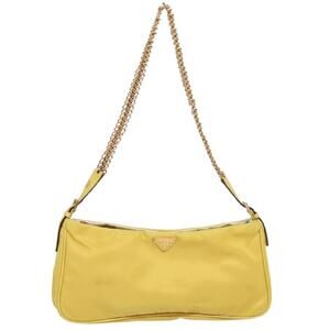 PRADA Chain Shoulder Bag Nylon Yellow Gold